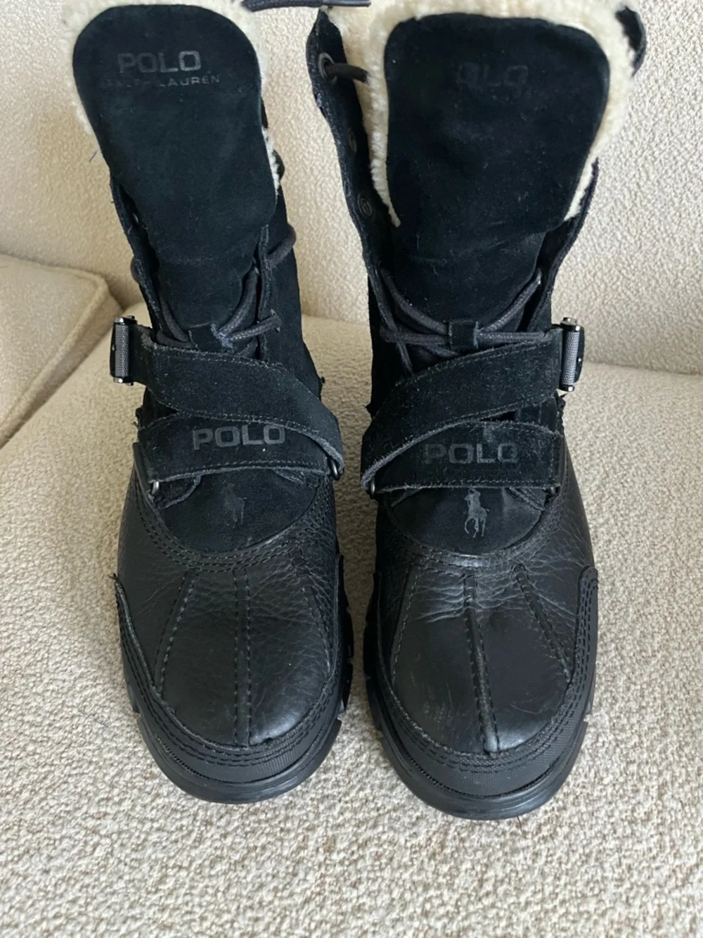 Polo Ralph Lauren Tavin Rollover Black Leather Suede Boots Men's  7 1/2 D